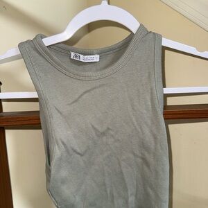 ZARA Ribbed Crewneck Tank in Sage Green